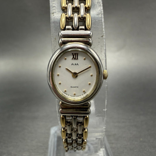 Seiko Alba Watch Women 15mm Silver Dial Two Tone Oval Y520-5070 New Battery VTG0