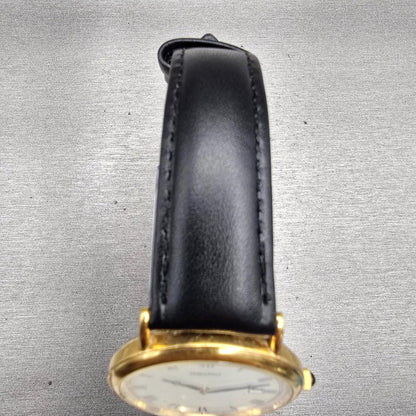 Seiko Watch Men 34mm Ivory Dial Gold Tone Date Round 7N39-0A19 New Battery VTG4
