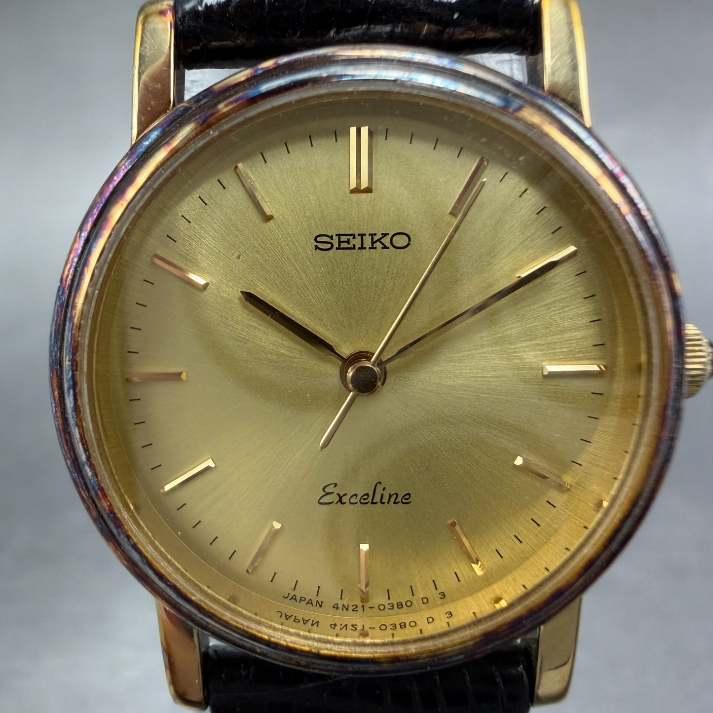 Seiko Exceline Watch Women 23mm Champagne Dial Gold Tone 4n21-0180 New Battery1