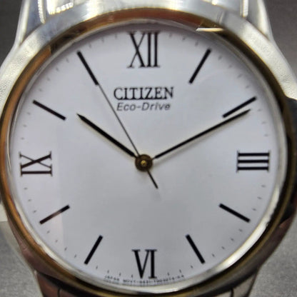 Citizen Eco-Drive Stiletto Watch Men 35mm White Dial Two Tone Round Runs WBox2