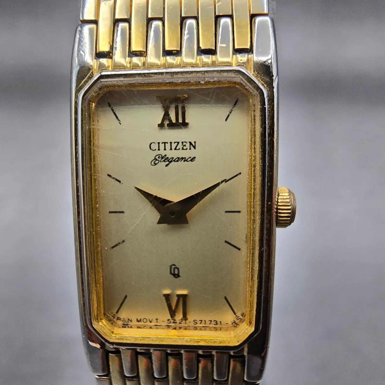 Citizen Elegance Tank Watch Women 14mm Champagne Dial Gold 5421-S26232 New Batt1