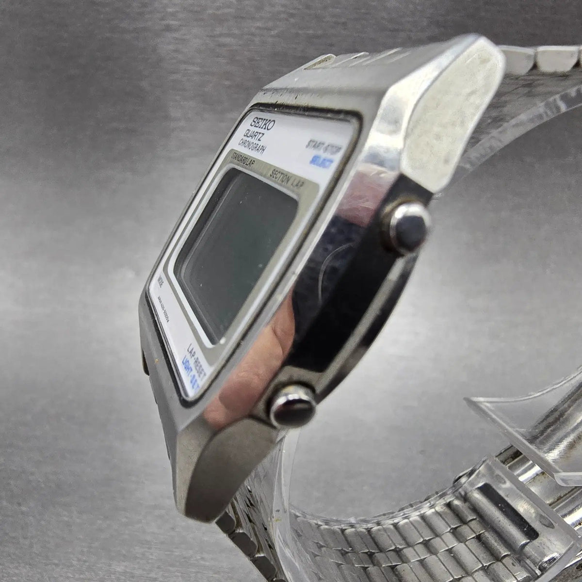 Seiko Watch Men 34mm Digital Silver Chronograph Rectangle A229-5010 PARTS VTG3