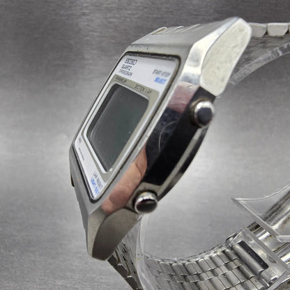 Seiko Watch Men 34mm Digital Silver Chronograph Rectangle A229-5010 PARTS VTG3