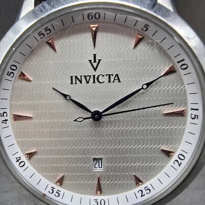 Invicta Vintage Watch Men 45mm White Dial Silver Date Round 12222 New Battery1