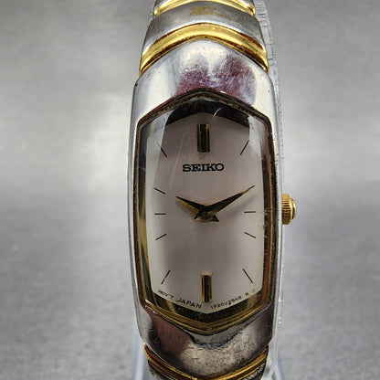 Seiko Watch Women 15mm White Dial Two Tone Rectangle 1f206h49 New Battery1