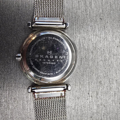 Skagen Denmark Steel Watch Women 25mm Black Dial Silver Tone 107SSSBD New Batt10