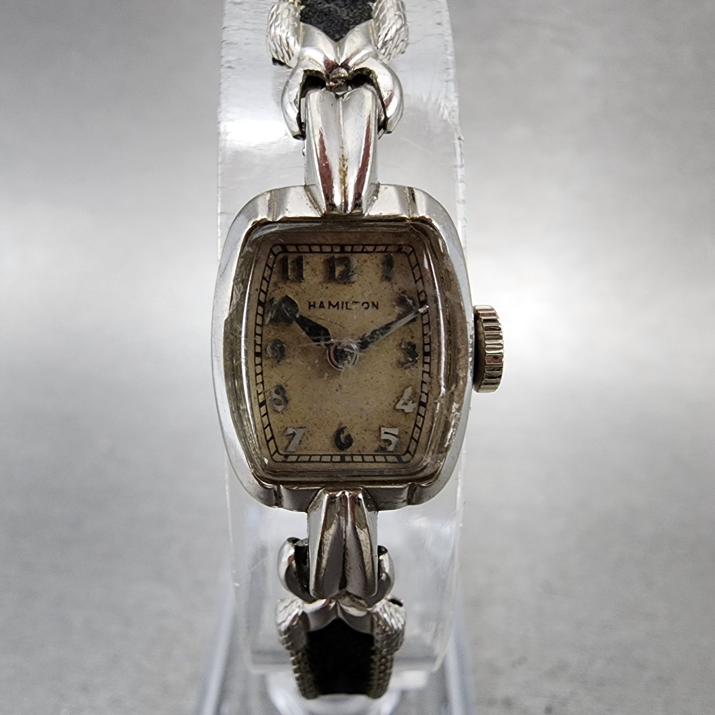 Hamilton Watch Women 14mm Silver Dial 10K Gold Filled Rectangle Manual Wind Runs0