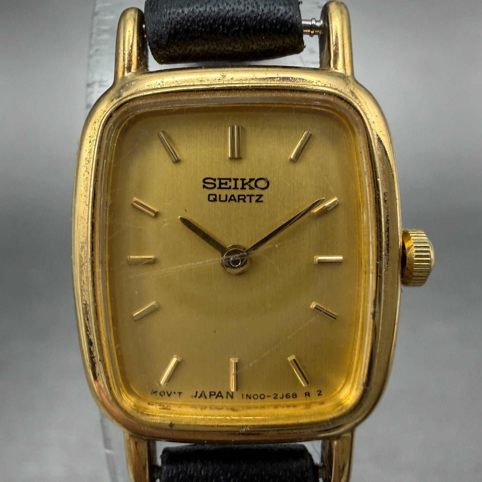 Seiko Watch Women 18mm Champagne Dial Gold Tone Rectangle 1N00-5K29 New BatteryG1