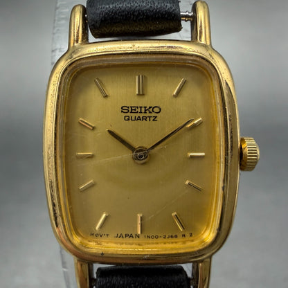 Seiko Watch Women 18mm Champagne Dial Gold Tone Rectangle 1N00-5K29 New BatteryG1