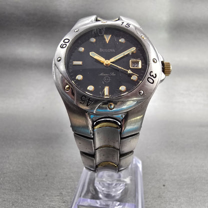 Bulova Marine Star Watch Men 37mm Black Dial Two Tone Date Round New Battery5