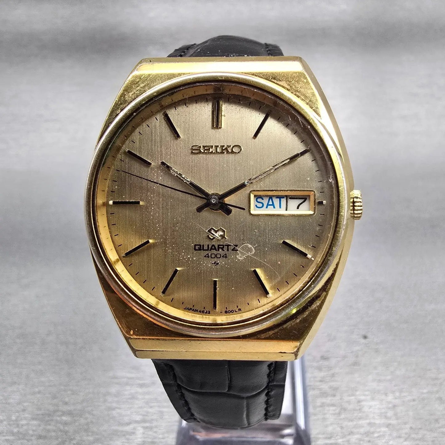 Seiko SQ Watch Men 35mm Gold Dial Gold Tone Daydate Round 4633-8009 New Battery0