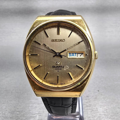 Seiko SQ Watch Men 35mm Gold Dial Gold Tone Daydate Round 4633-8009 New Battery0
