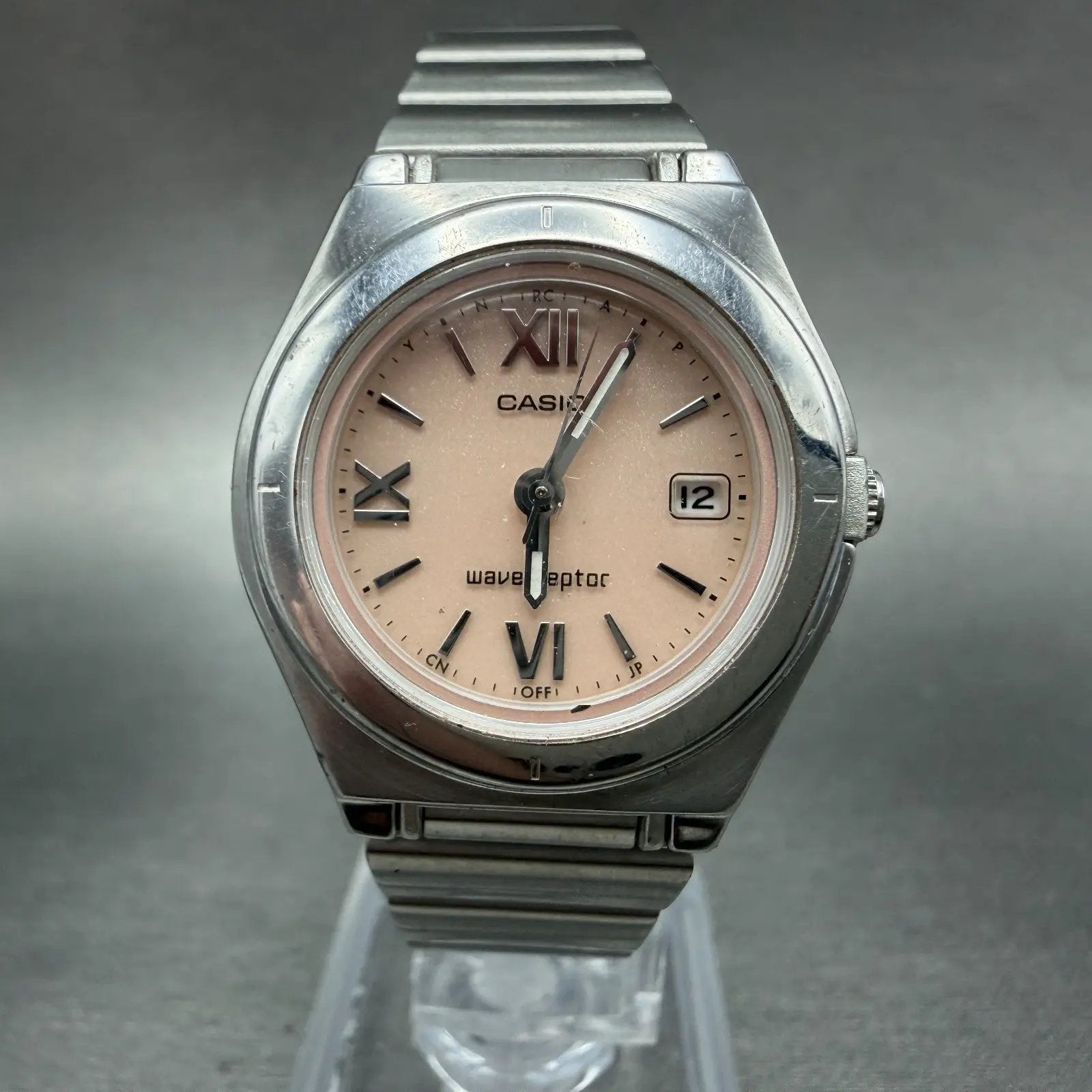 Casio Waveceptor Watch Women 28mm Pink Dial Silver Tone Date Round LWQ-10 Works0