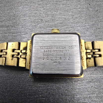 Citizen CQ Watch Women 17mm Black Dial Gold Tone Rectangle 3220-S18911 New Batt10