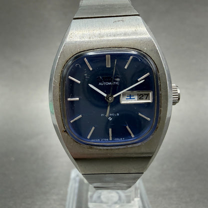 Seiko Automatic Watch Women 25mm Blue Dial Silver Tone Daydate 2706-3110 Runs0