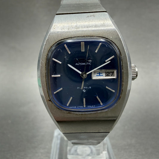 Seiko Automatic Watch Women 25mm Blue Dial Silver Tone Daydate 2706-3110 Runs0