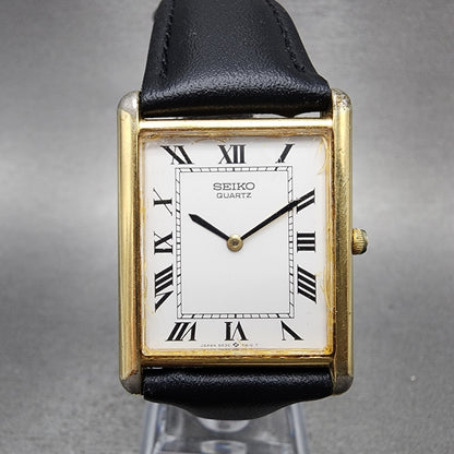 Seiko Tank Watch Men 26mm White Dial Gold Tone Rectangle 5p305a89 New Battery0