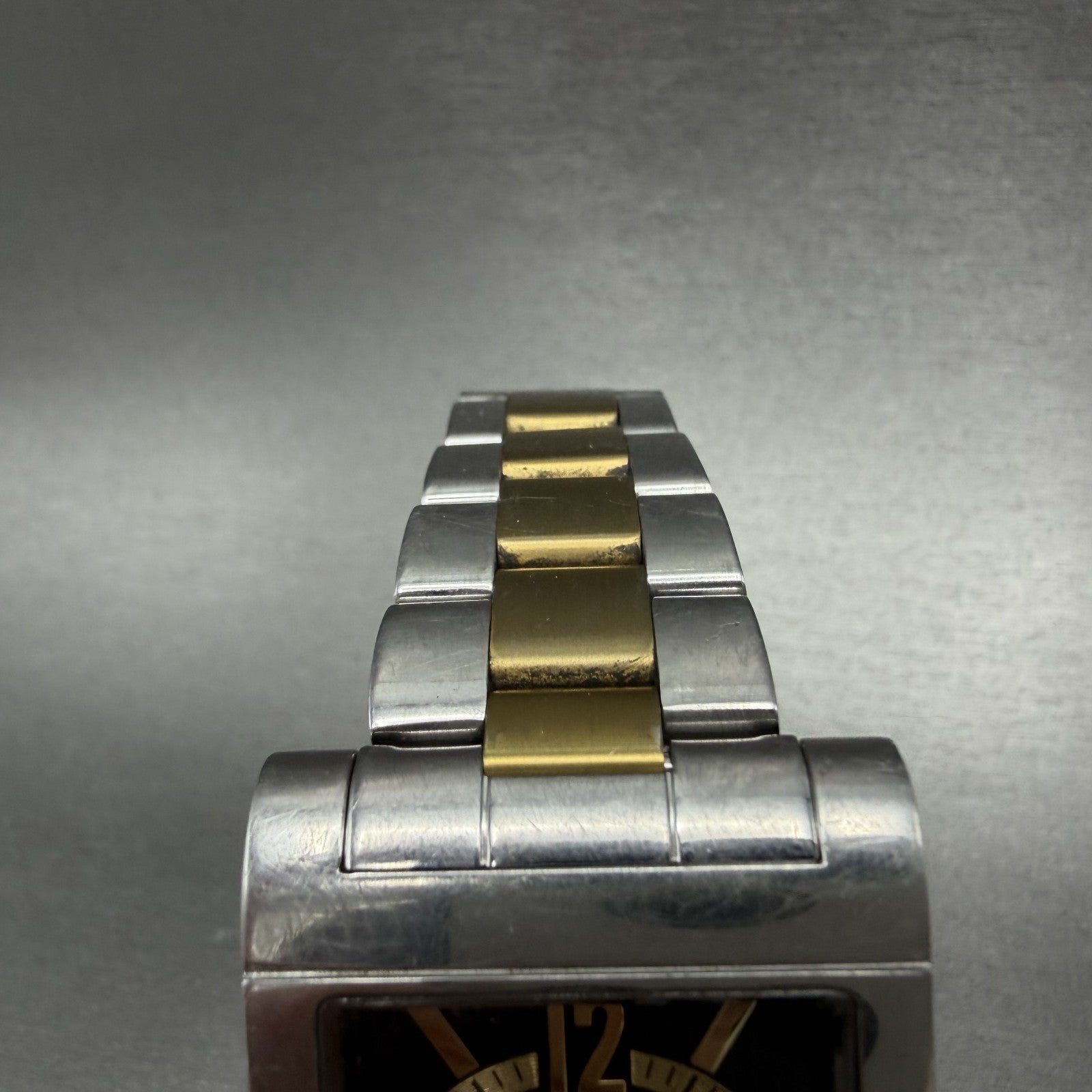 Technos Watch Men 32mm Black Dial Two Tone Daydate Rectangle T2046 New Battery4