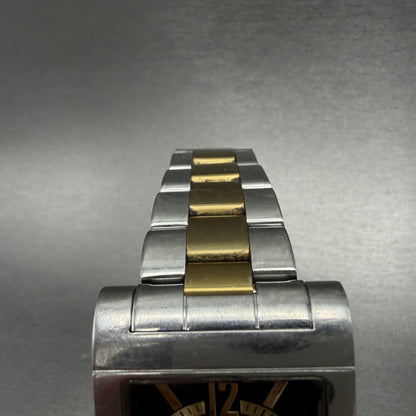 Technos Watch Men 32mm Black Dial Two Tone Daydate Rectangle T2046 New Battery4