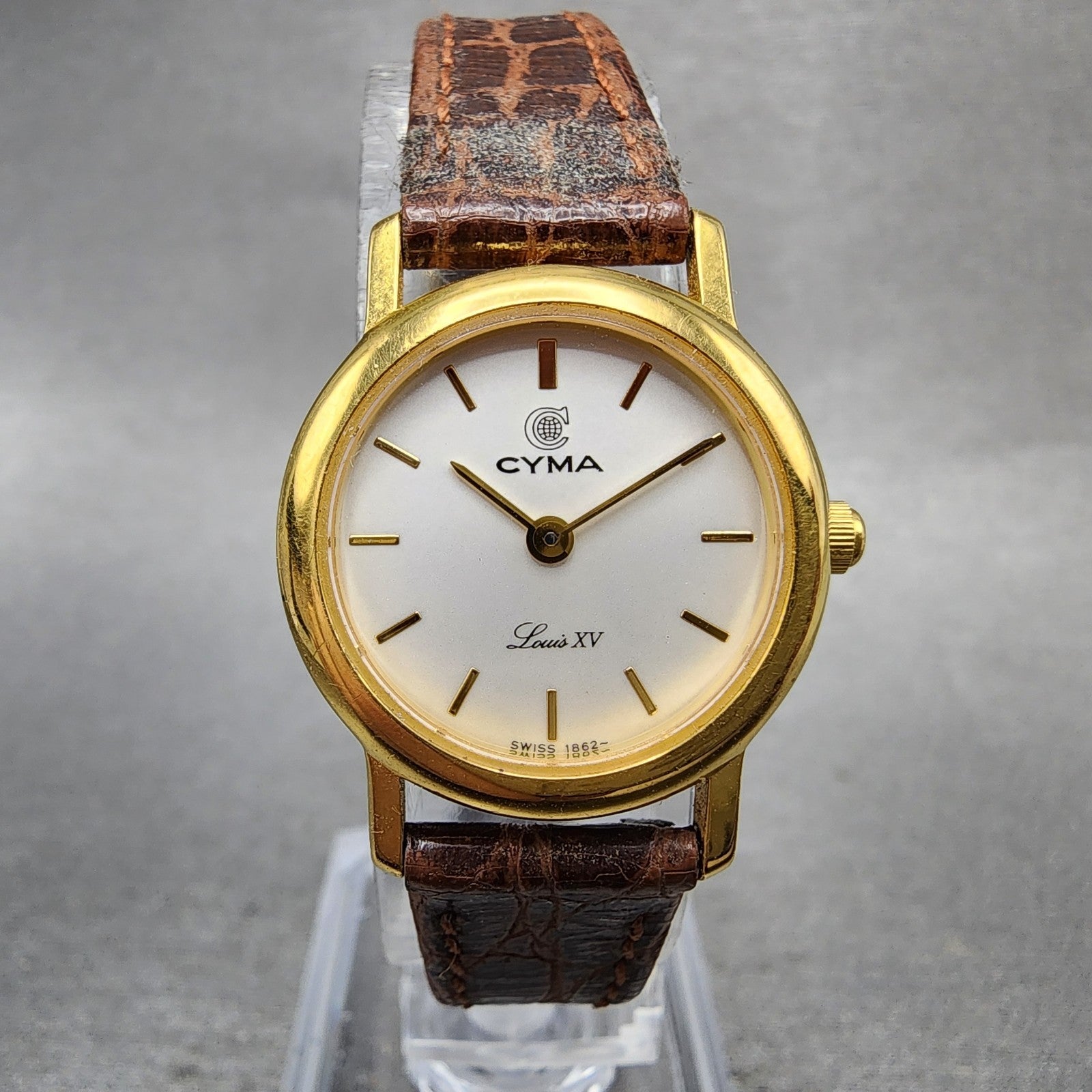 Cyma Louis XV Watch Women 22mm White Dial Gold Tone Round 348 New Battery0