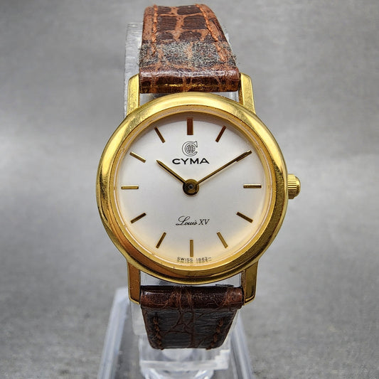 Cyma Louis XV Watch Women 22mm White Dial Gold Tone Round 348 New Battery0