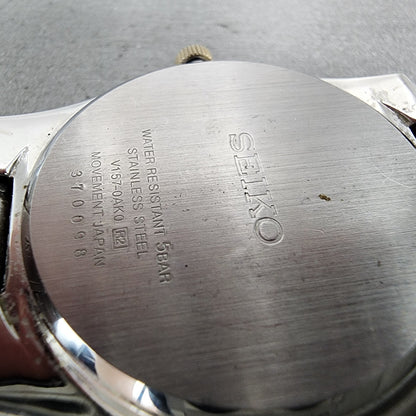 Seiko Solar Watch Men 40mm Gray Dial Two Tone Date V157-0ak0 Runs