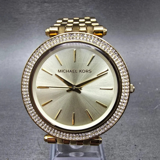 Michael Kors Darci Watch Women 39mm Champagne Dial Gold Tone MK-3191 New Batt MQ0