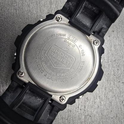 Casio G-Shock G-100 Watch Men 47mm Black Dial Black Case Alarm New Battery10