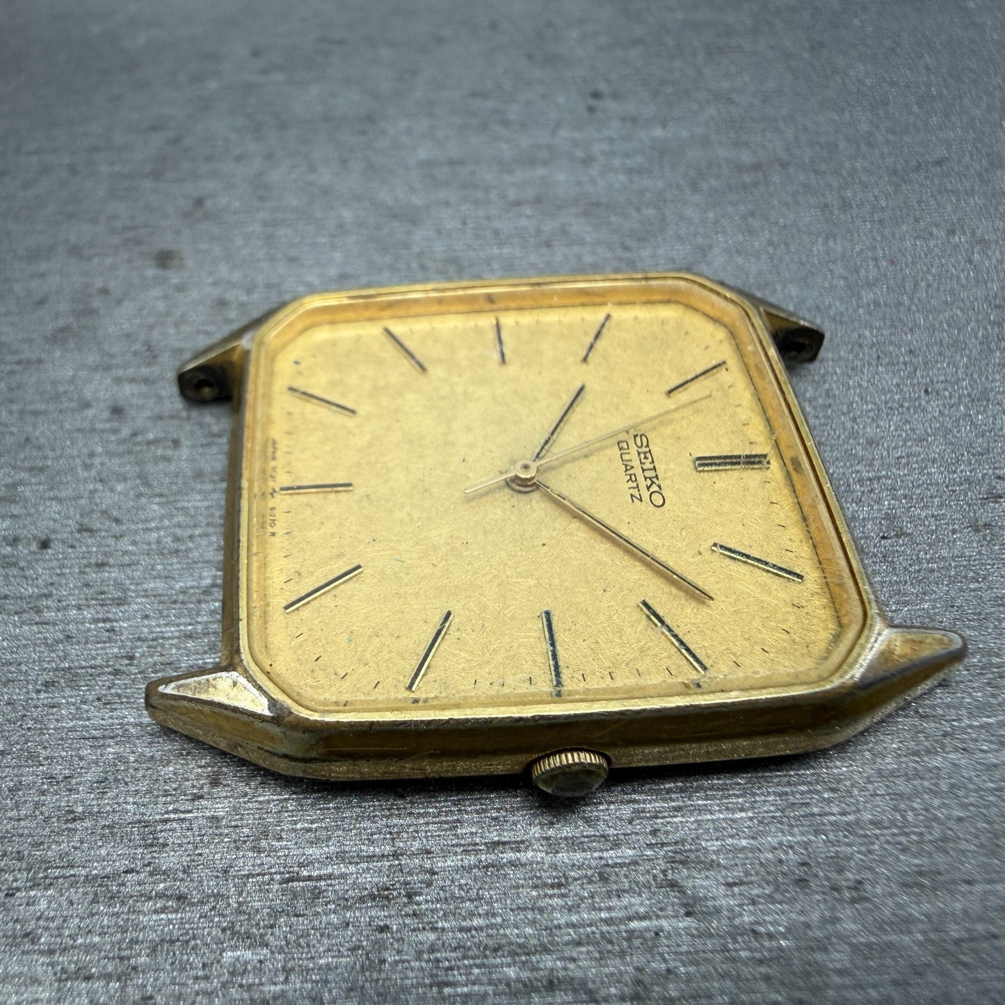 Seiko Tank Watch Men 27mm Champagne Dial Gold Tone Rectangle 7431-5049 PARTS6