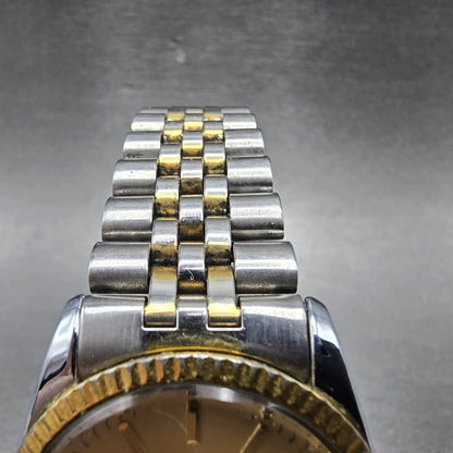 Timex President Watch Men 34mm Chamagne Dial Two Tone Daydate Round New Battery4