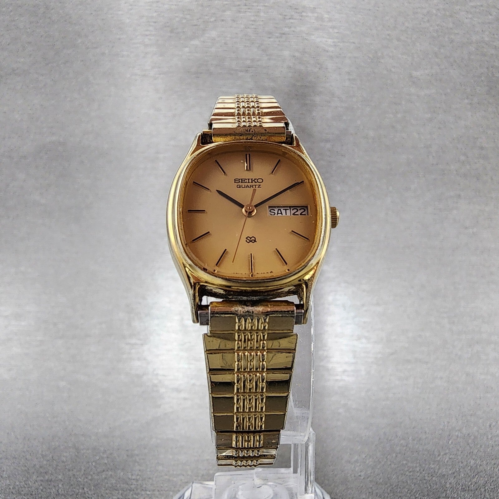 VTG Seiko SQ Watch Women 22mm Gold Dial Gold Tone Daydate Oval 34235040 NewBatt5