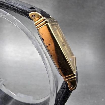 Rado Tank Watch Women 17mm Gold Dial Gold Tone Rectangle 204.5347.2 New Battery3