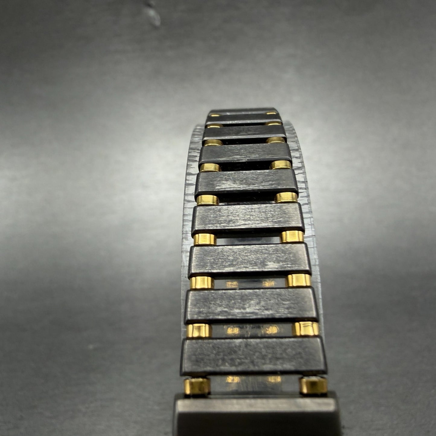 Seiko Lassale Tank Watch Women 16mm Black Dial Gray & Gold Rectangle 1E50 NOS4