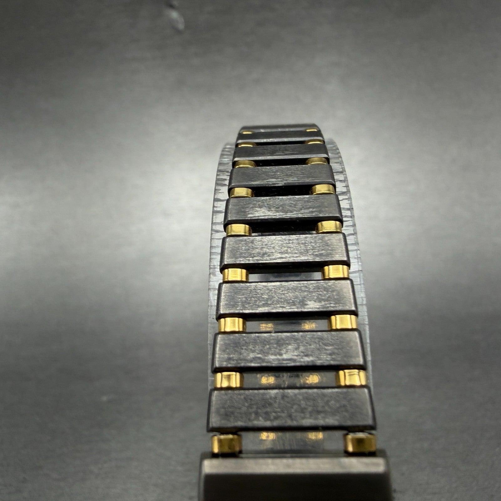 Seiko Lassale Tank Watch Women 16mm Black Dial Gray & Gold Rectangle 1E50 NOS4