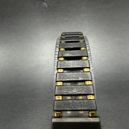 Seiko Lassale Tank Watch Women 16mm Black Dial Gray & Gold Rectangle 1E50 NOS4