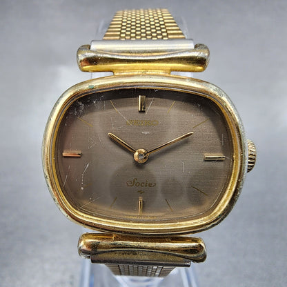 VTG Seiko Watch Women 25mm Brown Dial Gold Tone Rectangle 11-5020 New Battery