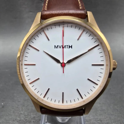 MVMT 40 Series Watch Men 40mm White Dial Rose Gold Tone Round Leather New batt0