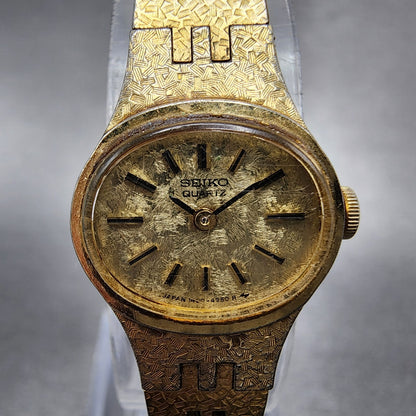 Seiko Watch Women 17mm Gold Dial Gold Tone Oval 14007389 New Battery Vintage A11
