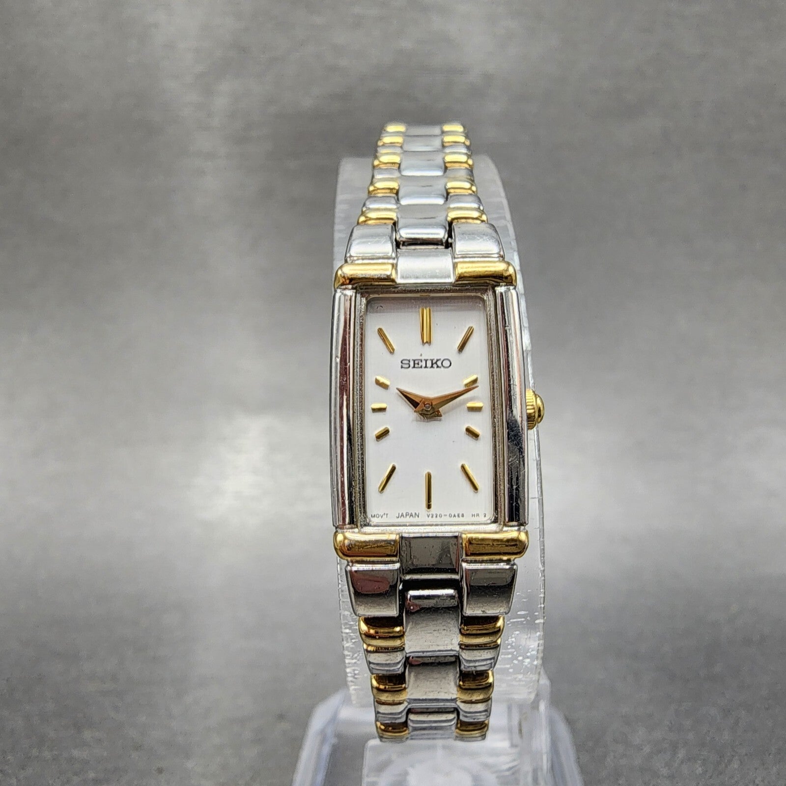Seiko Tank Watch Women 13mm White Dial two Tone Rectangle V2200ab0 New Battery5