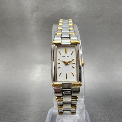 Seiko Tank Watch Women 13mm White Dial two Tone Rectangle V2200ab0 New Battery5