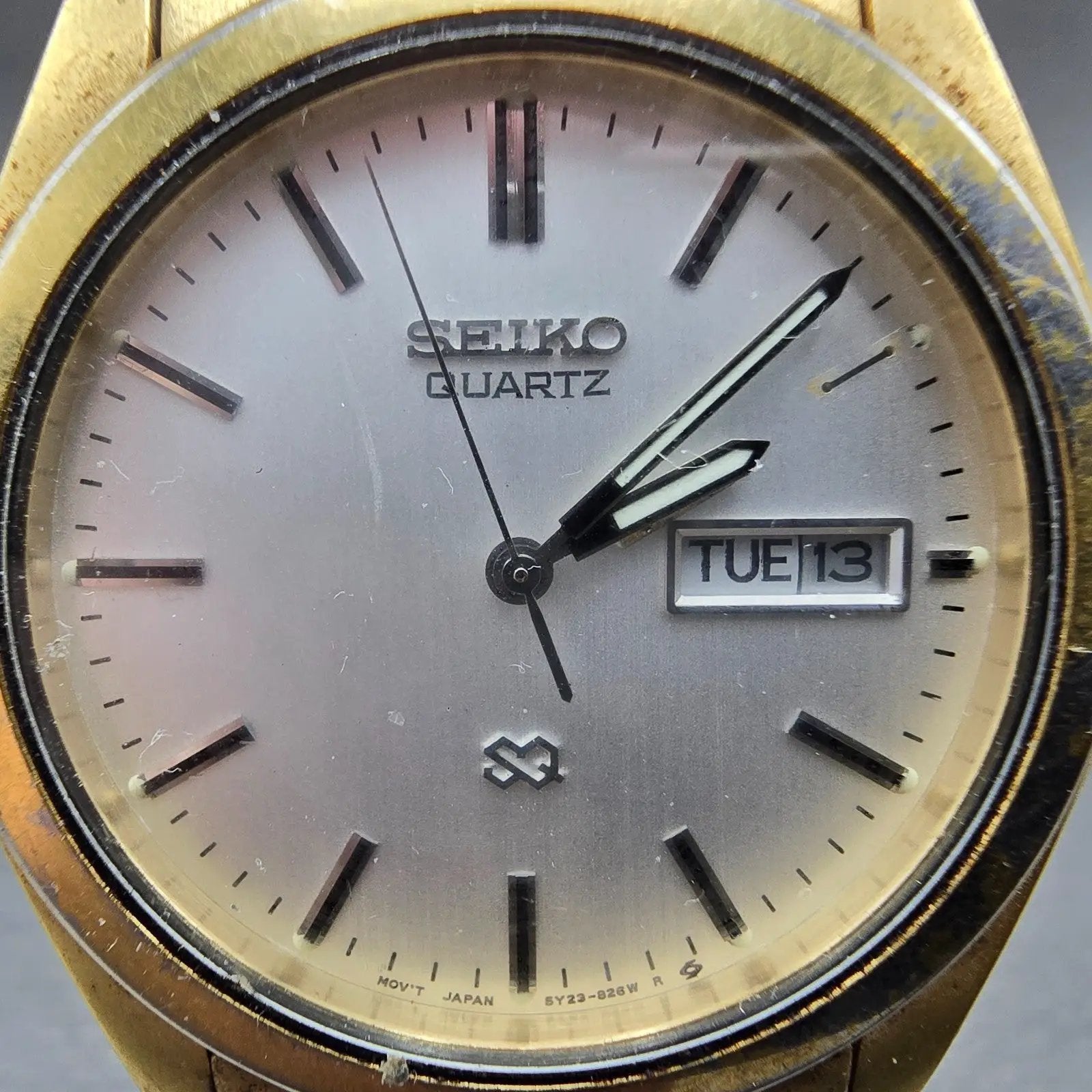 Seiko SQ Watch Men 36mm Silver Dial Gold Tone Daydate Round 5Y23-8180 PARTS VTG2