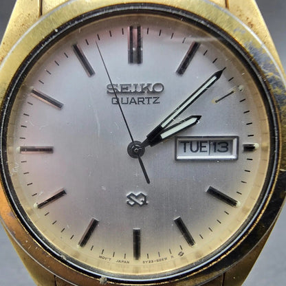 Seiko SQ Watch Men 36mm Silver Dial Gold Tone Daydate Round 5Y23-8180 PARTS VTG2