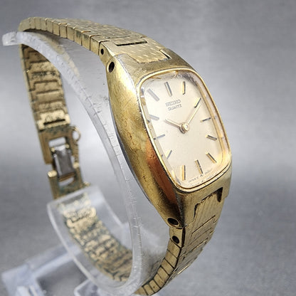 Seiko Watch Women 16mm Gold Dial Gold Tone Rectangle 16-5009 New Battery