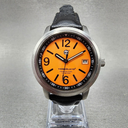 Timberland Dive Watch Men 36mm Orange Dial Steel Date Round YBAL1 New Battery0