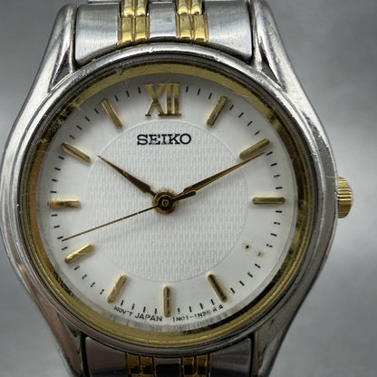 Seiko Watch Women 24mm White Dial Two Tone Round 1N010K10 New Battery VTG1