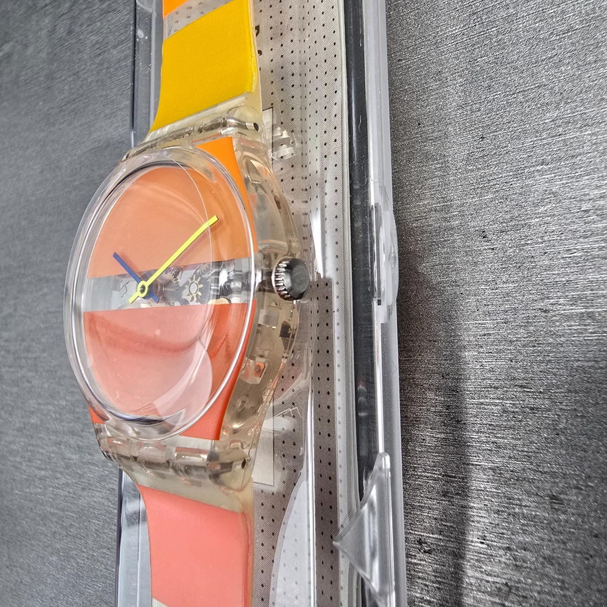 Swatch Orange Painted Time Watch Men 34mm Clear Case GK378 New Battery NOS4