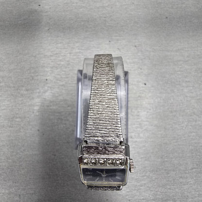 Seiko Watch Women 17mm Blue Dial Silver Tone Gemmed Rectangle 21-3141 Works VTG4