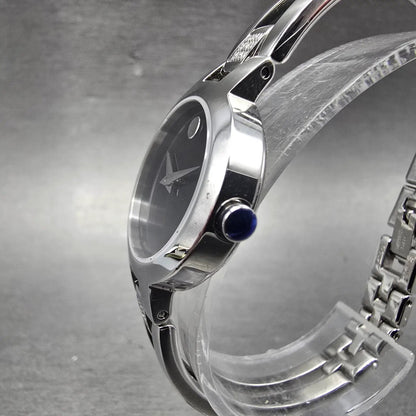 Movado Amorosa Watch Women 24mm Black Dial Silver Tone 52.3.14.1438 new Battery2