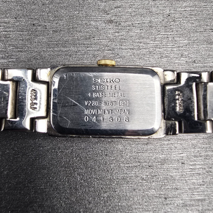 Seiko Watch Women 13mm White Dial Two Tone Rectangle V220-6769 New Battery10