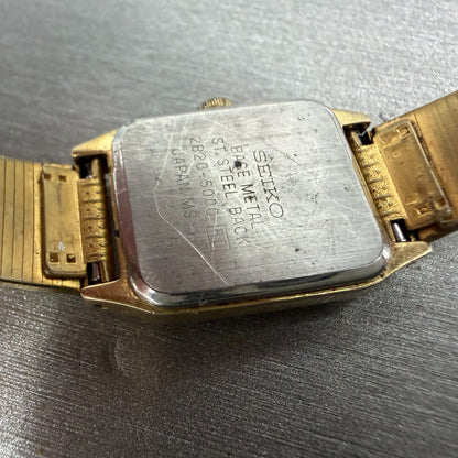 Seiko Tank Watch Women 17mm Champagne Dial Gold Tone VTG 2B20-5000 New Battery9